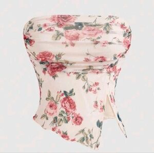 SHEIN Floral Strapless Top - Pink and Green